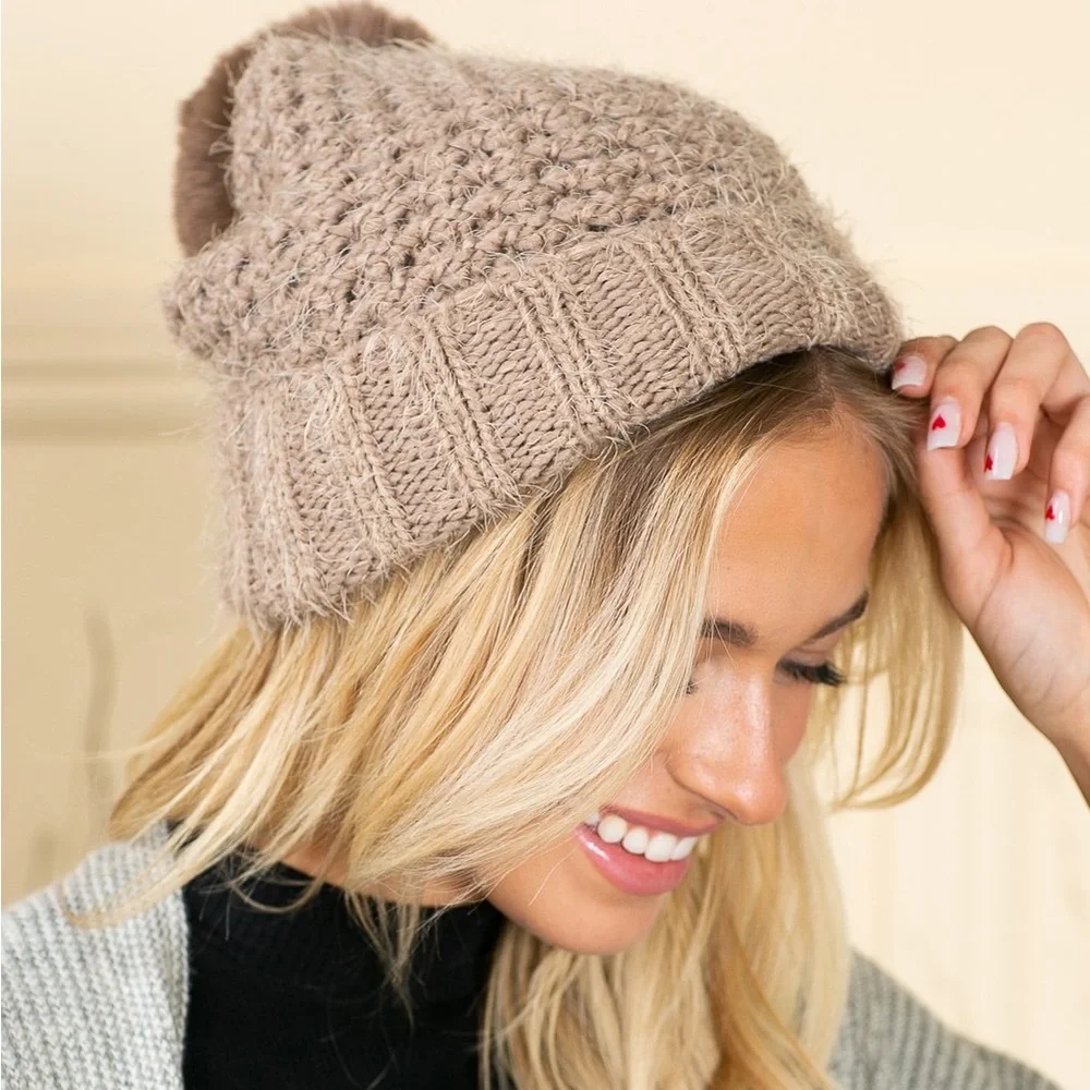 Taupe Ribbed Slouchy Fall Beanie - Picture 4 of 6